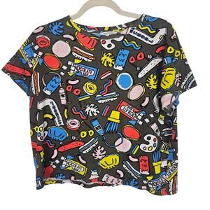 Zara Womens All Over Print Crop Top Graphic Tee Size S Graphic T-Shirt Artsy